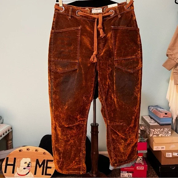 We The Free by FREE PEOPLE: “Moxie Flocked” Low Slung Barrel Jeans in RUST…NWT - Picture 8 of 12
